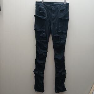 Rockstar Original Men’s Cargo Pockets Distressed Flare Leg Denim Jeans Black 32